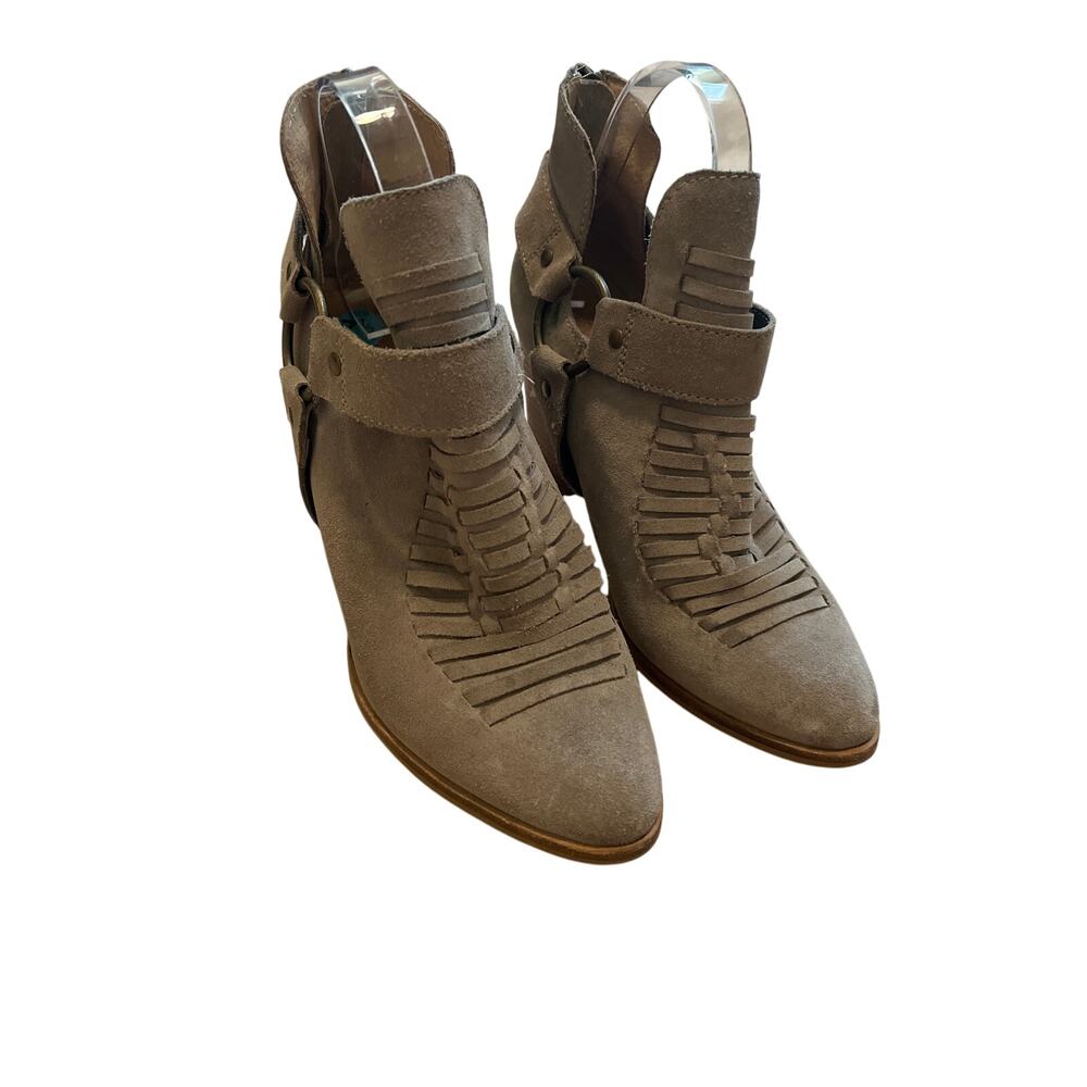 Seychelles Taupe Suede Harness Buckle Ankle Booties Anthropologie 7.5